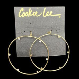 Vintage Cookie Lee Earrings Gold Tone‎ Hoop Embedded Clear Crystals NEW